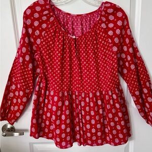 LOFT Red Printed Peplum Blouse